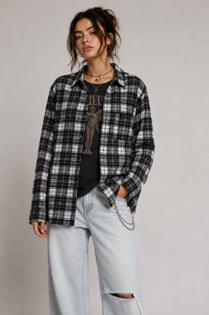 Classic Black &amp; White Plaid Shirt