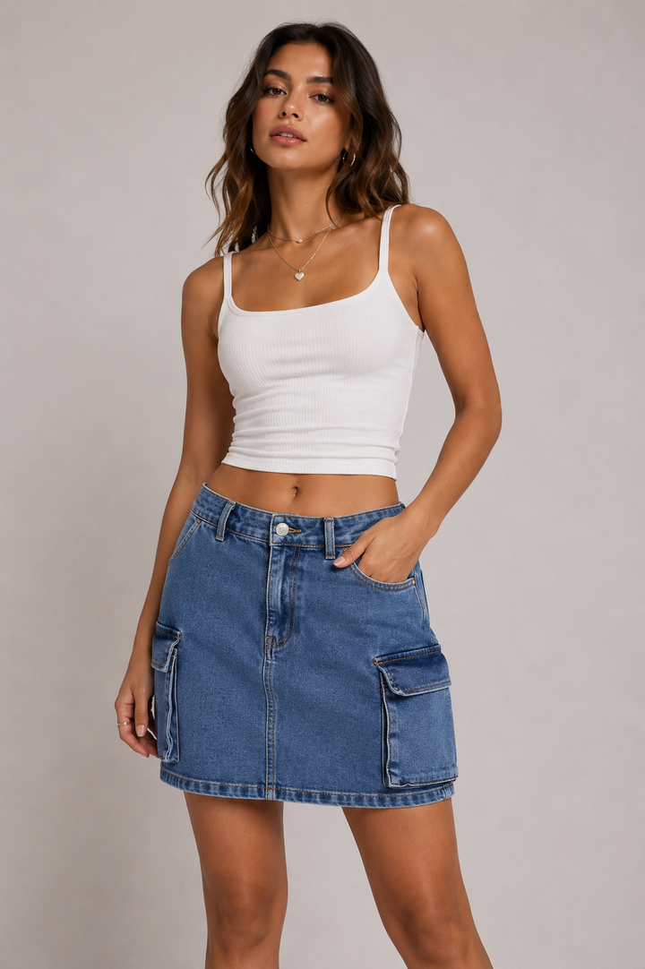 Refuge Denim Cargo Mini Skirt