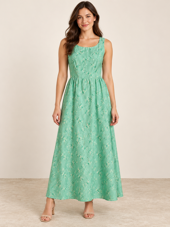 Vintage Mint Floral Maxi Dress