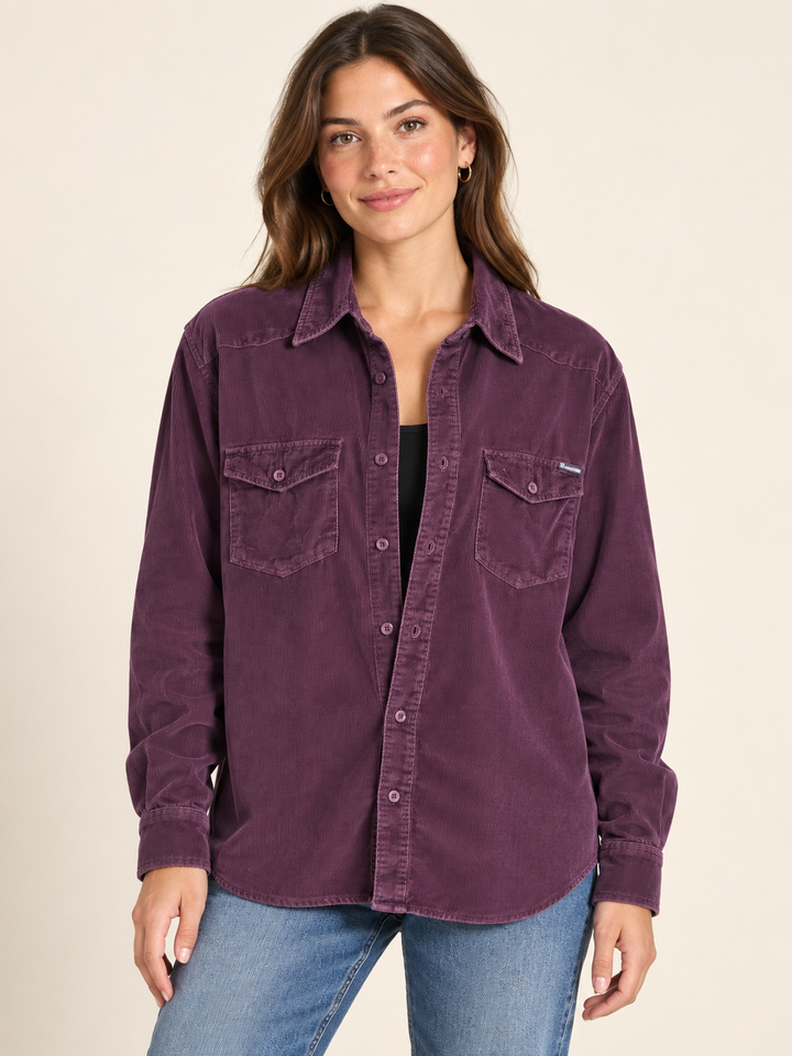 Plum Corduroy Button Up Shirt