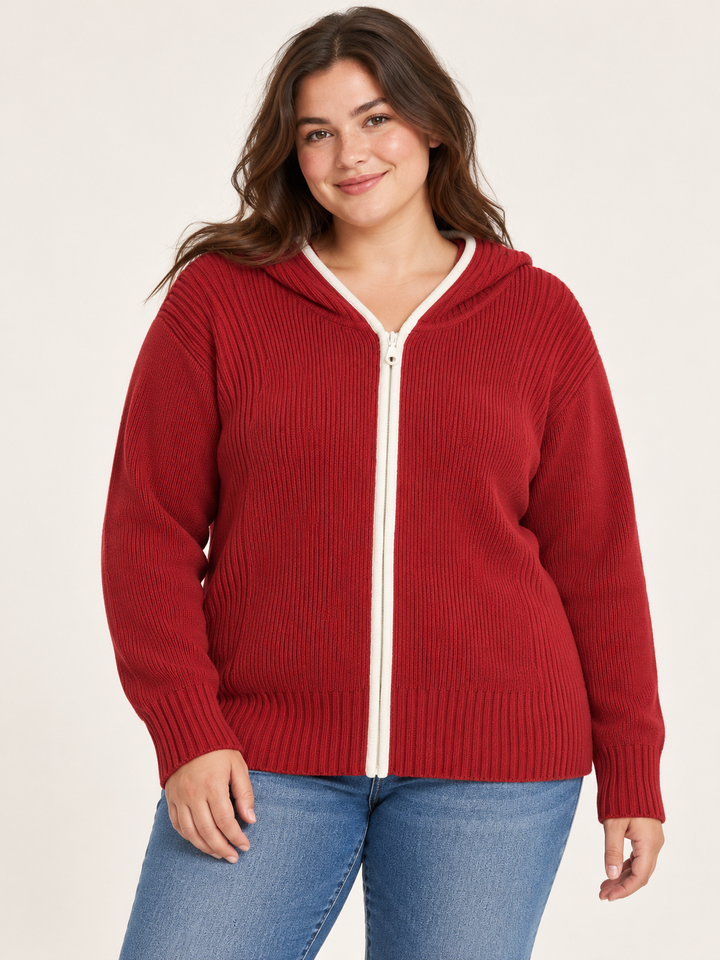 Red Cotton Zip Up Hoodie