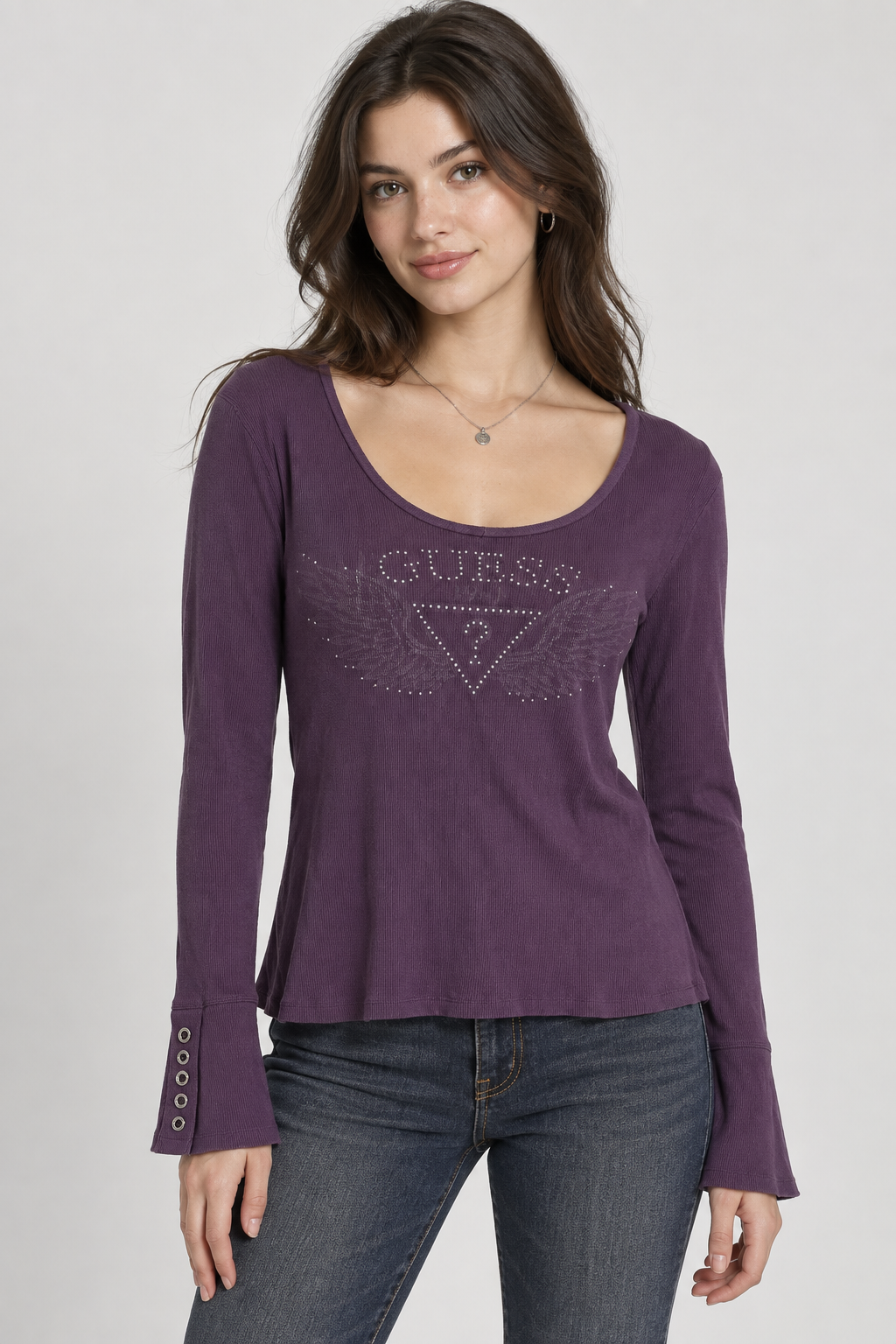 Guess Rhinestone Long Sleeve Top