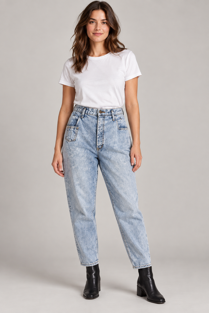 Vintage Brass Acid Wash Mom Jeans