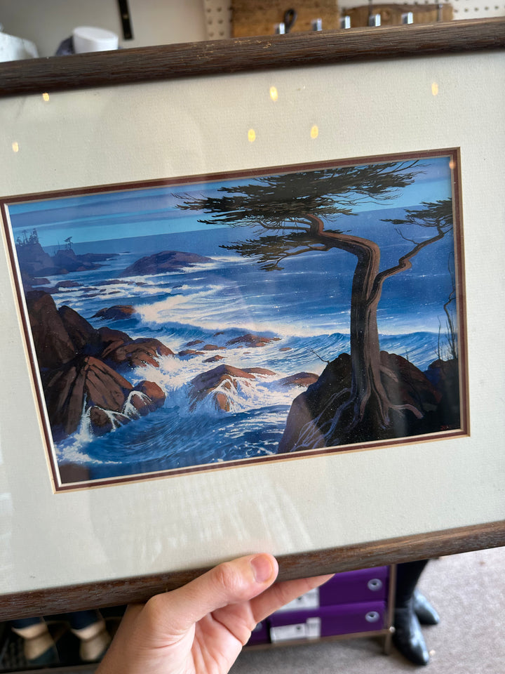 John Revill “Lone Cypress” – Vintage Framed Coastal Print