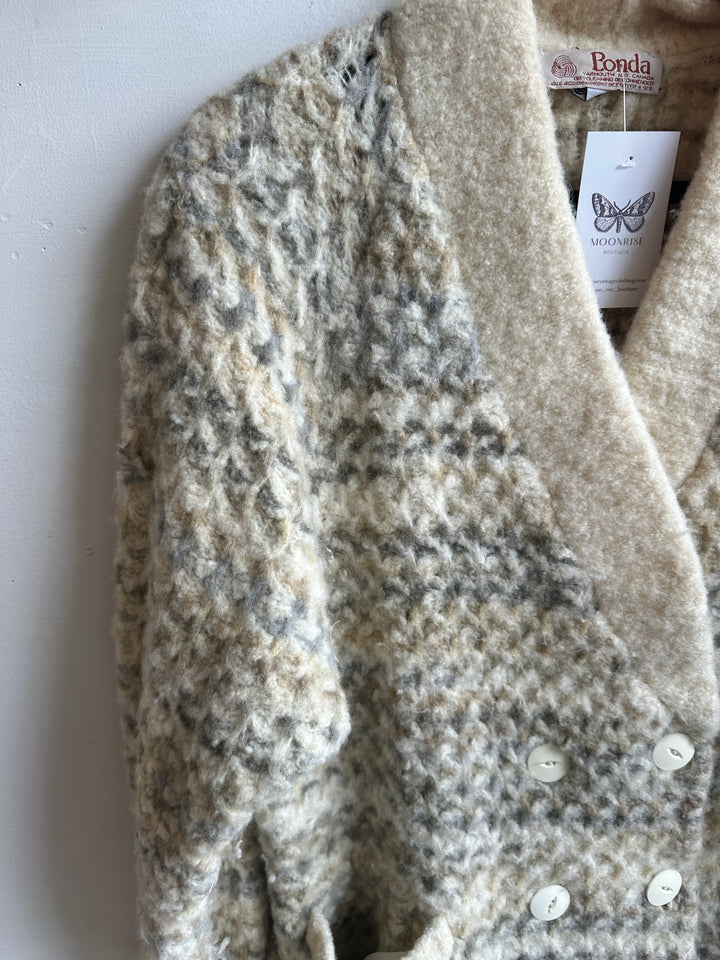 Vintage 70s Wool Blend Double-Breasted Sweater Jacket | Size Large