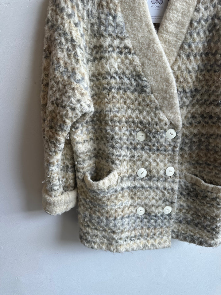 Vintage 70s Wool Blend Double-Breasted Sweater Jacket | Size Large