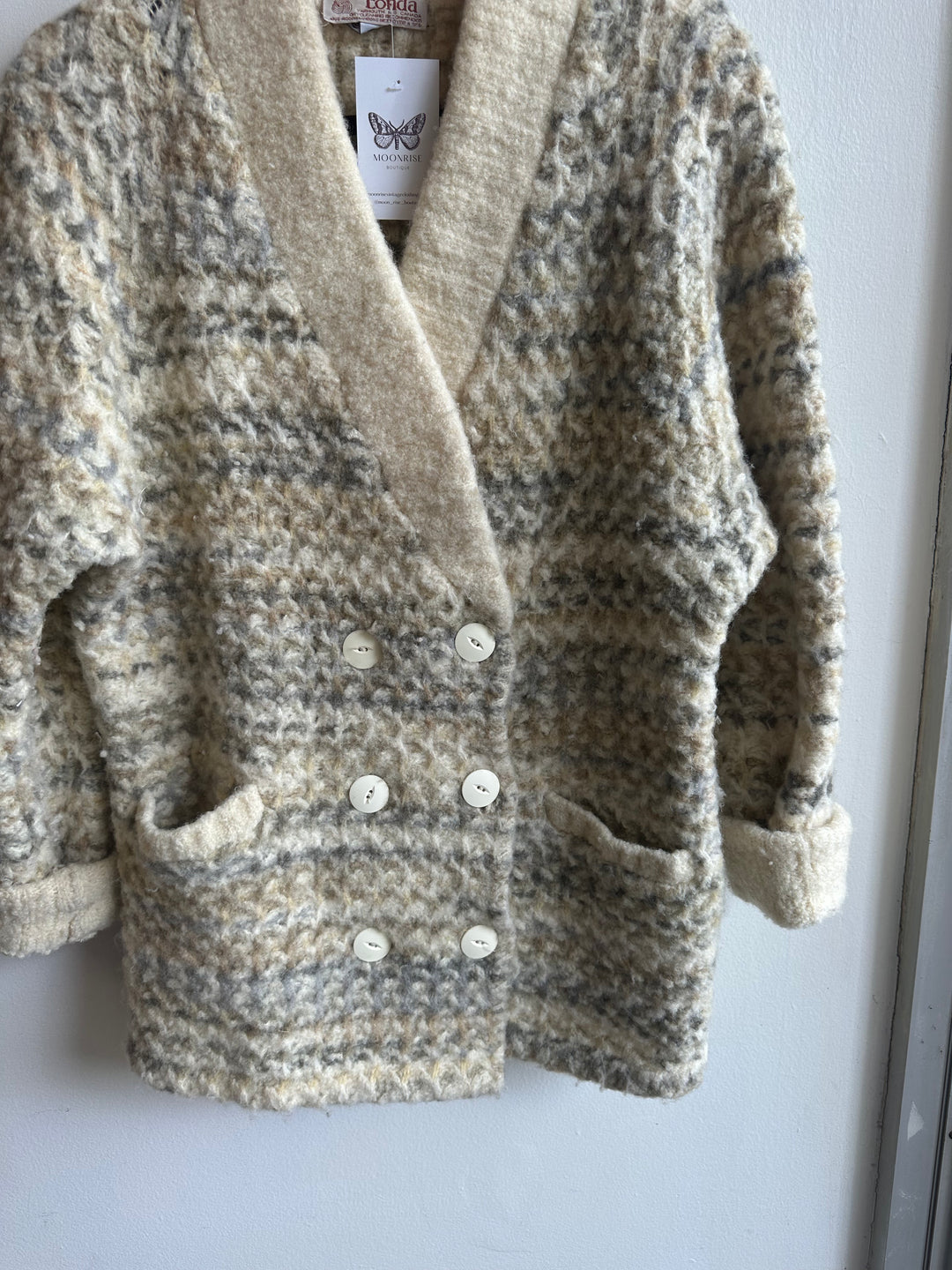 Vintage 70s Wool Blend Double-Breasted Sweater Jacket | Size Large