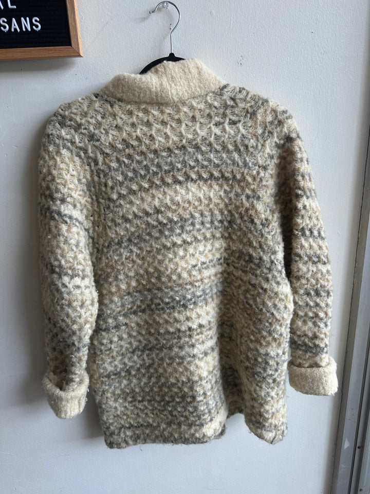 Vintage 70s Wool Blend Double-Breasted Sweater Jacket | Size Large