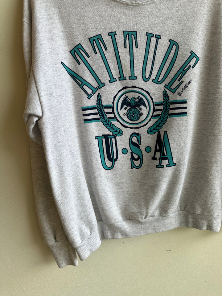 Vintage 90s “Attitude USA” Graphic Sweatshirt – Grey | Size Large