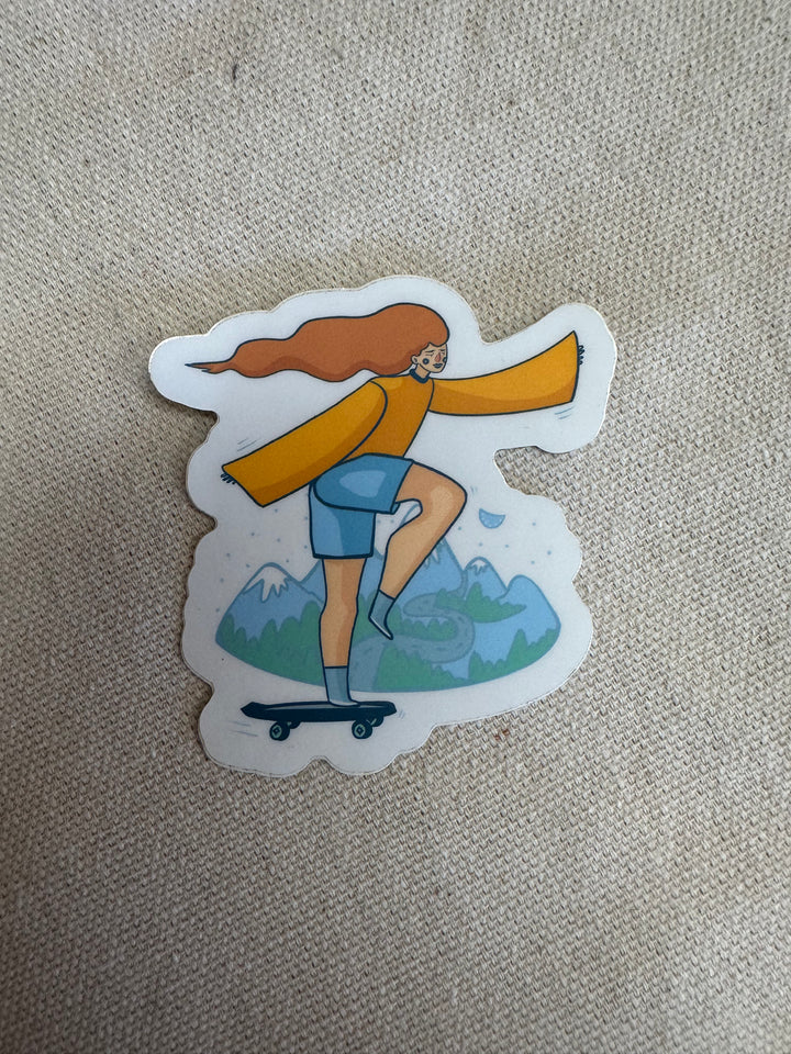 Kactus Blue Skateboard Girl Sticker