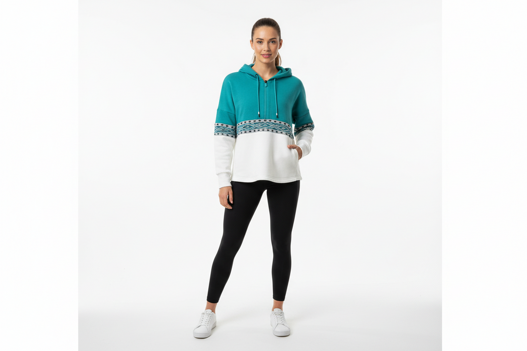 Teal And White Nordic Style Pullover