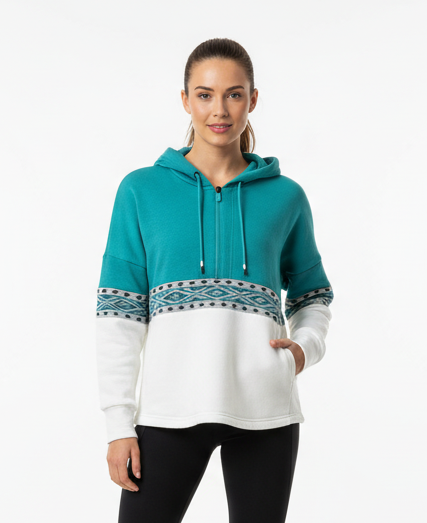 Teal And White Nordic Style Pullover