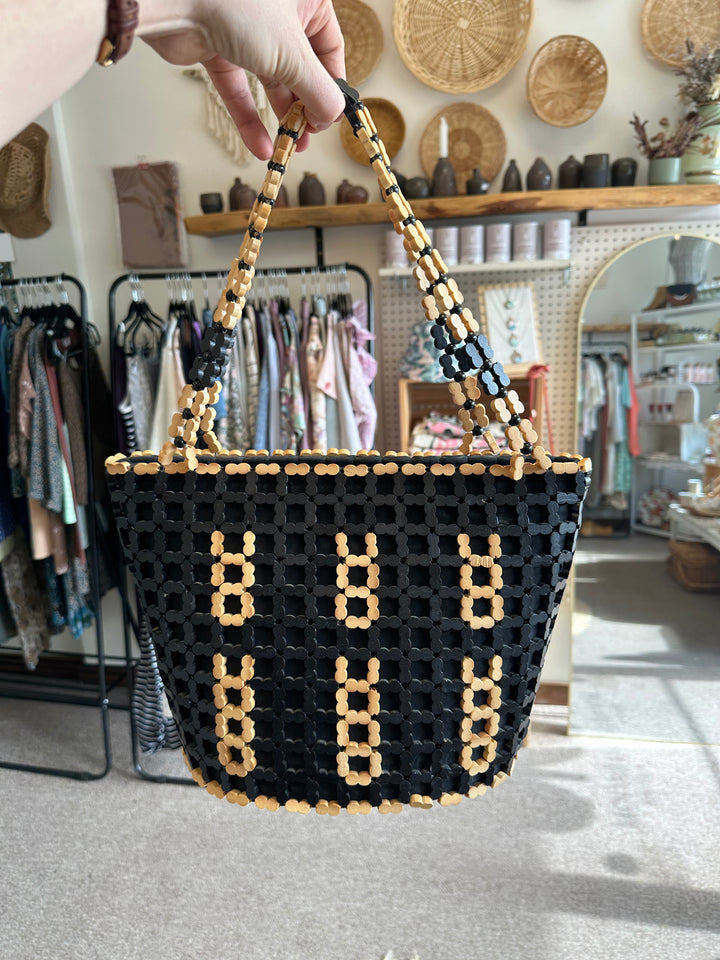 Vintage Wood Beaded Purse