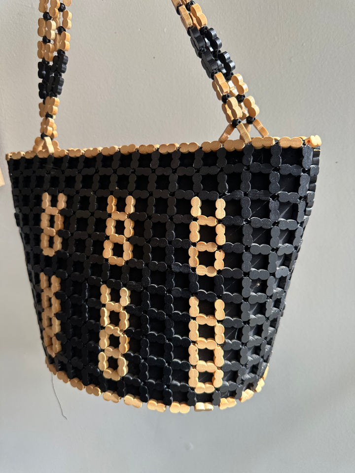 Vintage Wood Beaded Purse