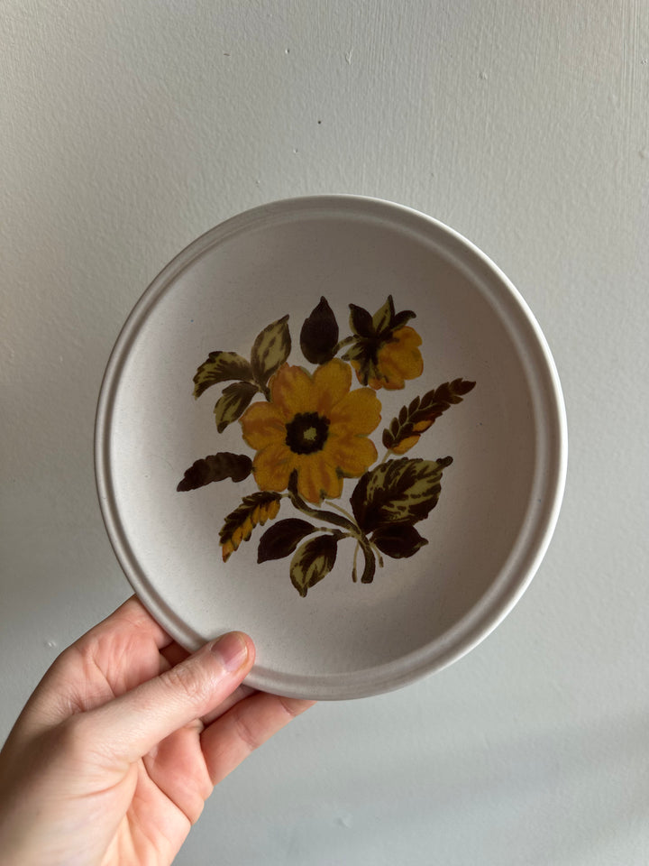 Vintage 70s Brown Orange Floral Dessert Plates - Set of 6