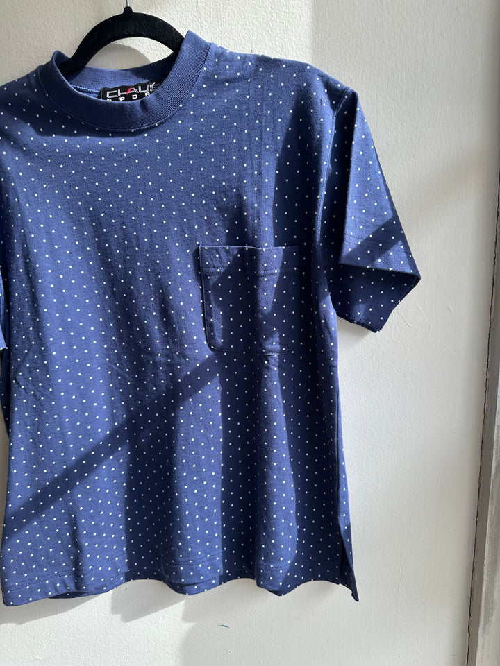 Vintage 80s Blue Polka Dot Cotton T-Shirt