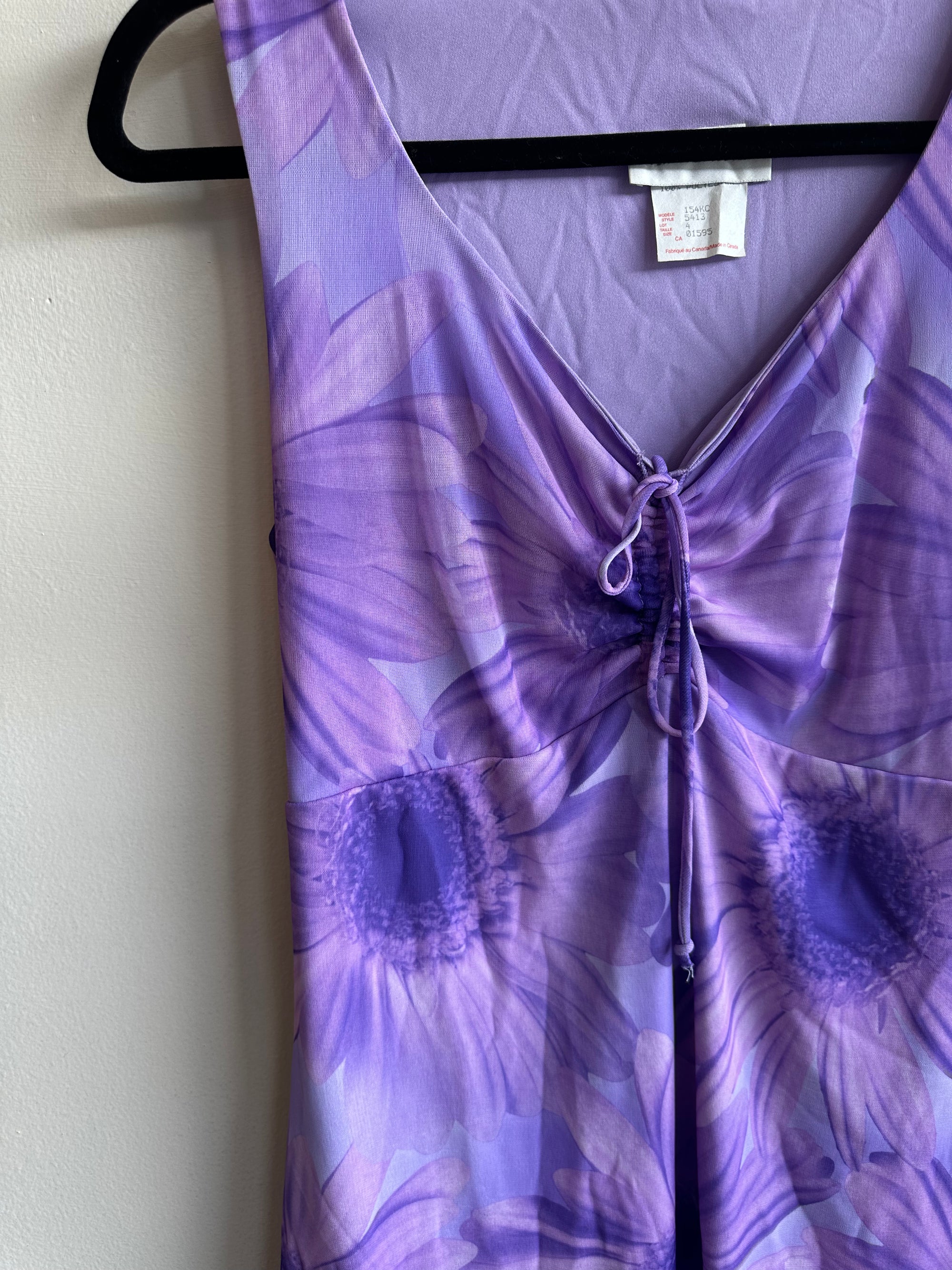 Vintage 90s Purple Floral Daisy Sleeveless Dress