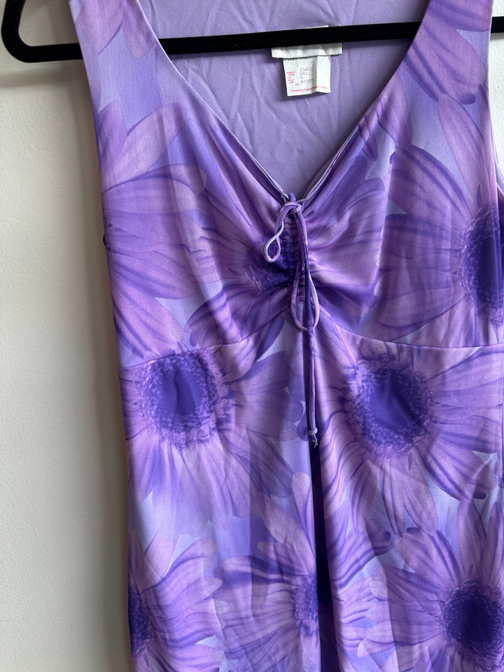 Vintage 90s Purple Floral Daisy Sleeveless Dress