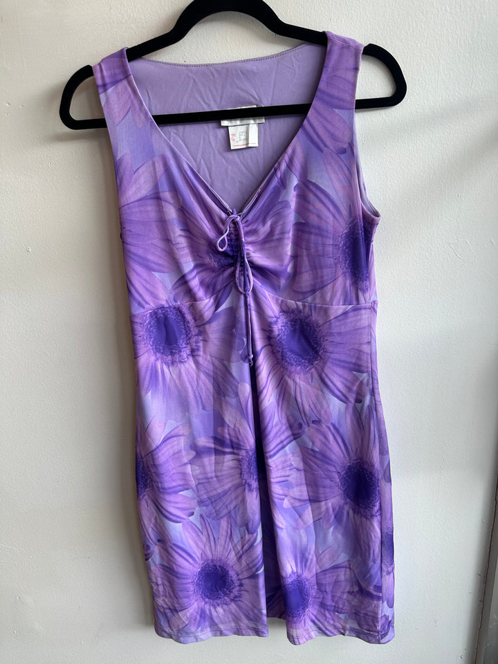 Vintage 90s Purple Floral Daisy Sleeveless Dress