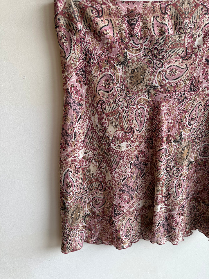Vintage Y2K Light Sheer Pink Paisley Patterned Skirt