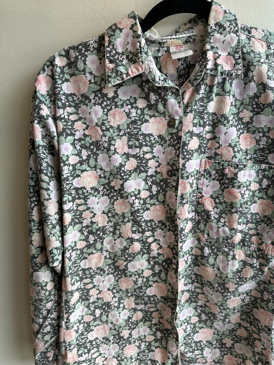 Vintage 80s Pastel Floral Cotton Button Up Long Sleeve Top