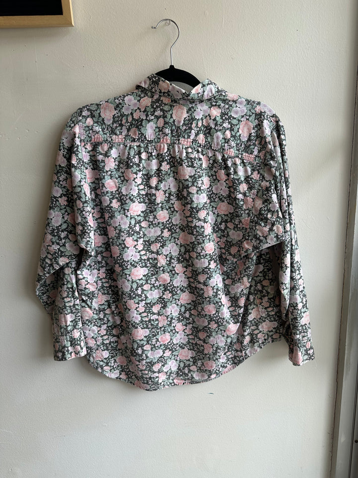 Vintage 80s Pastel Floral Cotton Button Up Long Sleeve Top