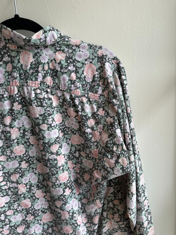 Vintage 80s Pastel Floral Cotton Button Up Long Sleeve Top