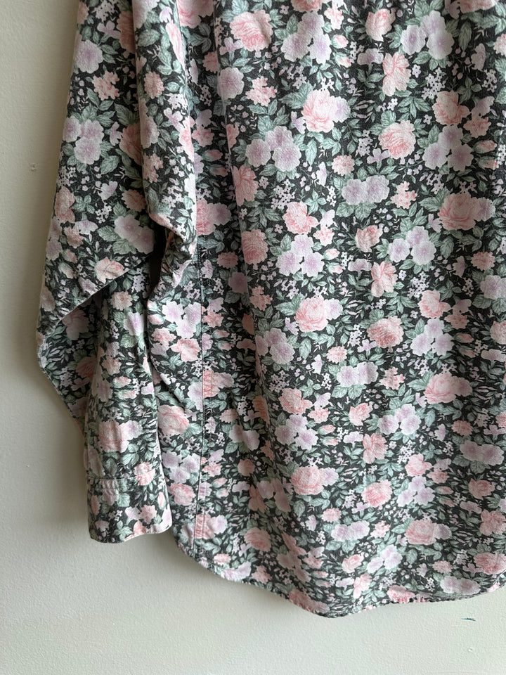 Vintage 80s Pastel Floral Cotton Button Up Long Sleeve Top