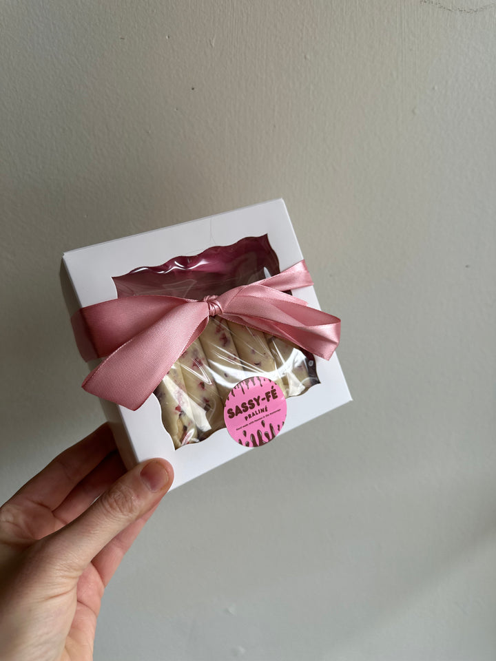 Sassy Fe Handcrafted Belgian White with local Raspberries Chocolate Box