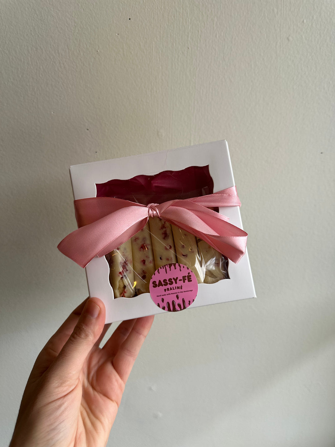 Sassy Fe Handcrafted Belgian White with local Raspberries Chocolate Box