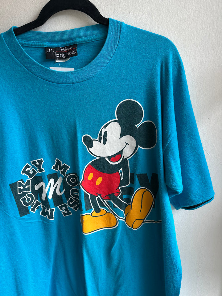 Vintage 1990s Mickey Mouse Blue Cotton Tee | Size XL