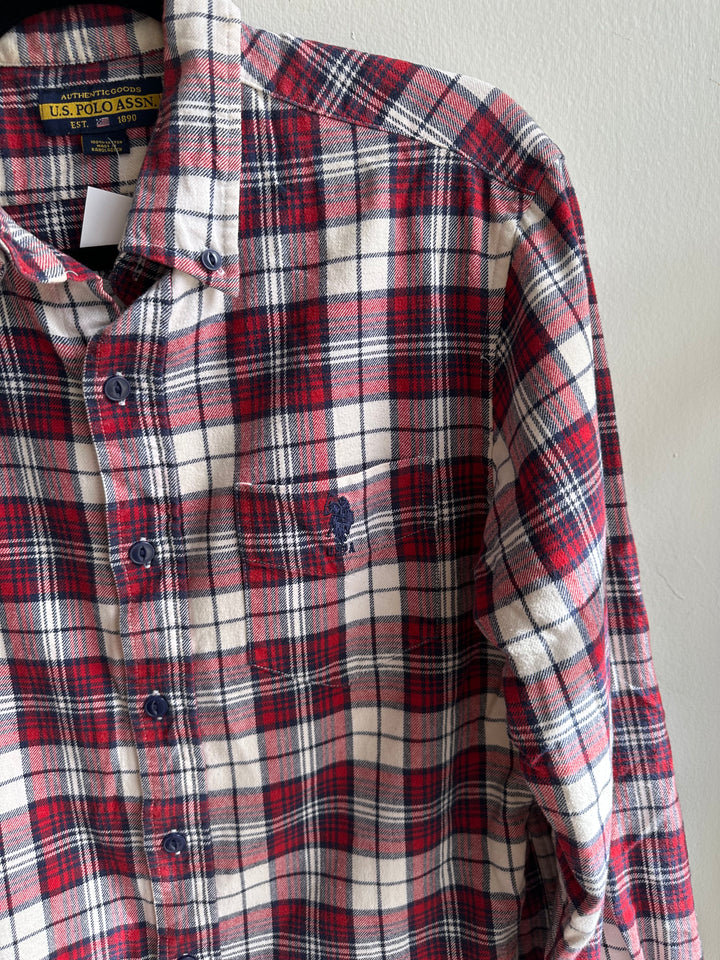 Vintage Ralph Lauren Red and Navy Cotton Flannel | Size Medium