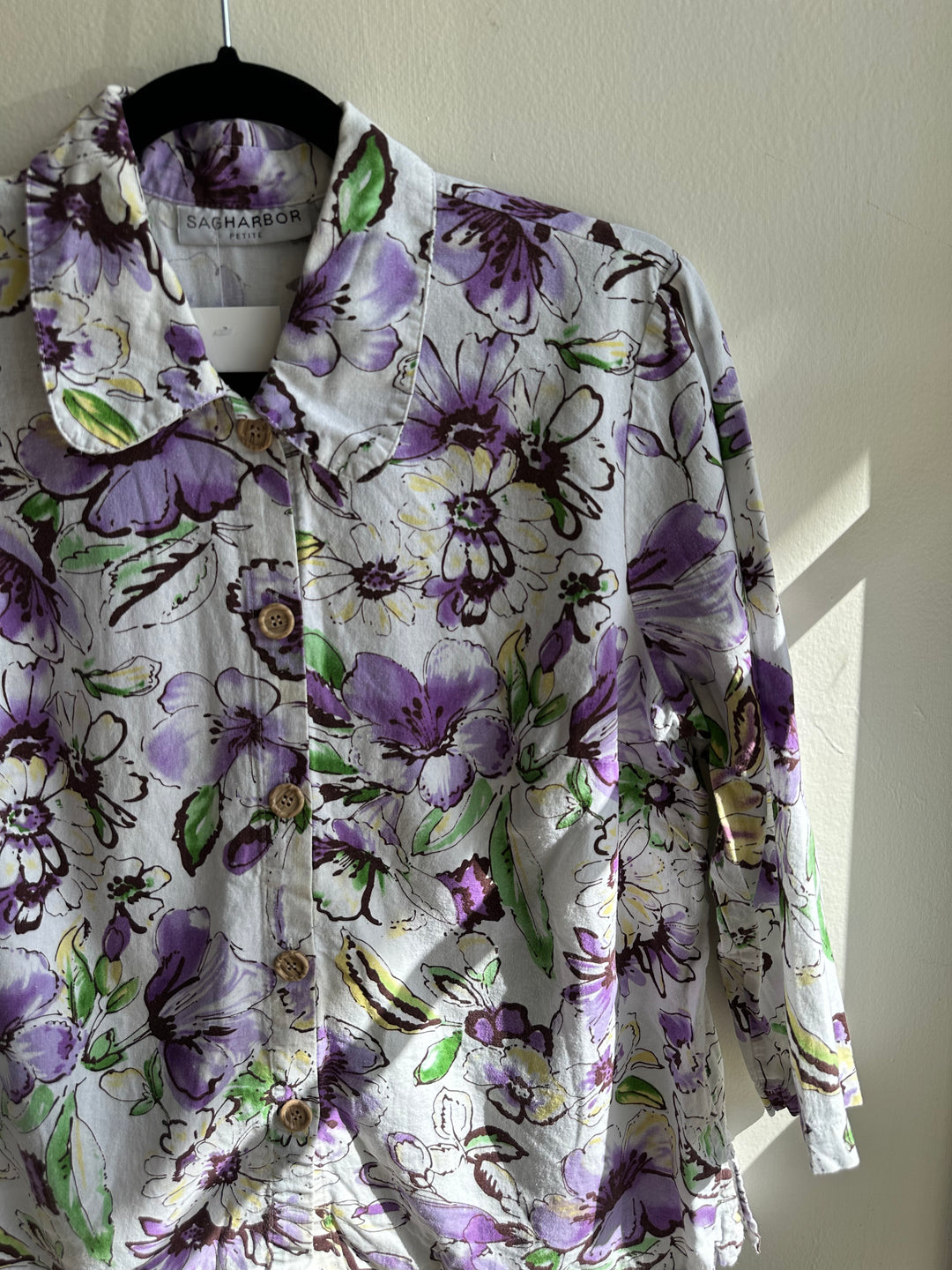 Vintage Linen Purple + White Button Up Top | Size Medium