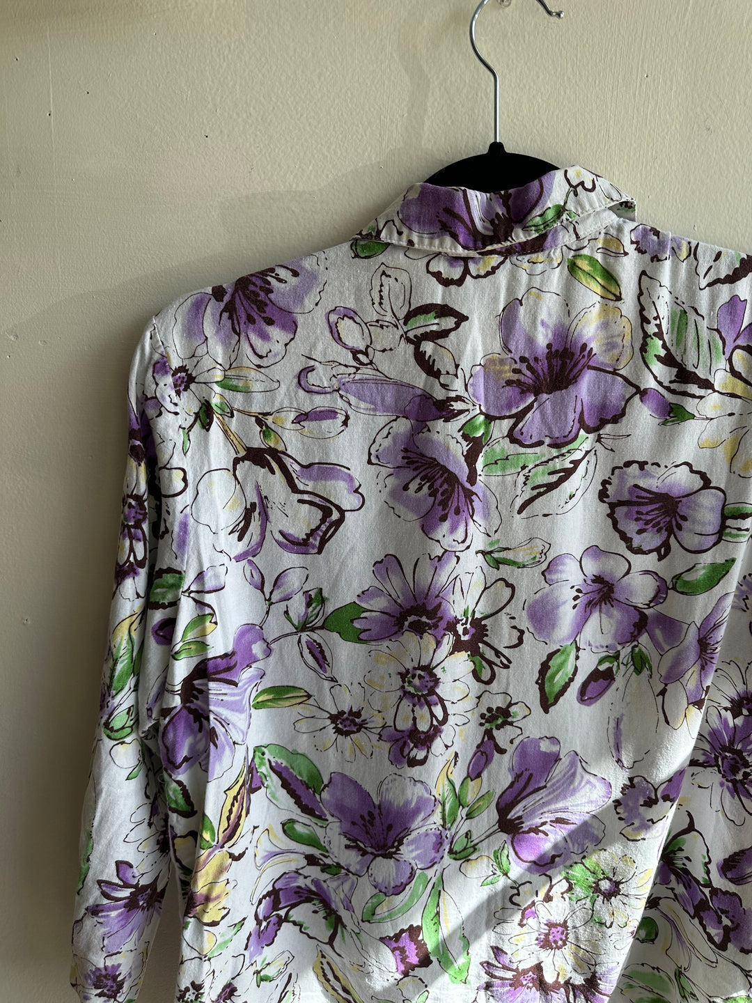 Vintage Linen Purple + White Button Up Top | Size Medium