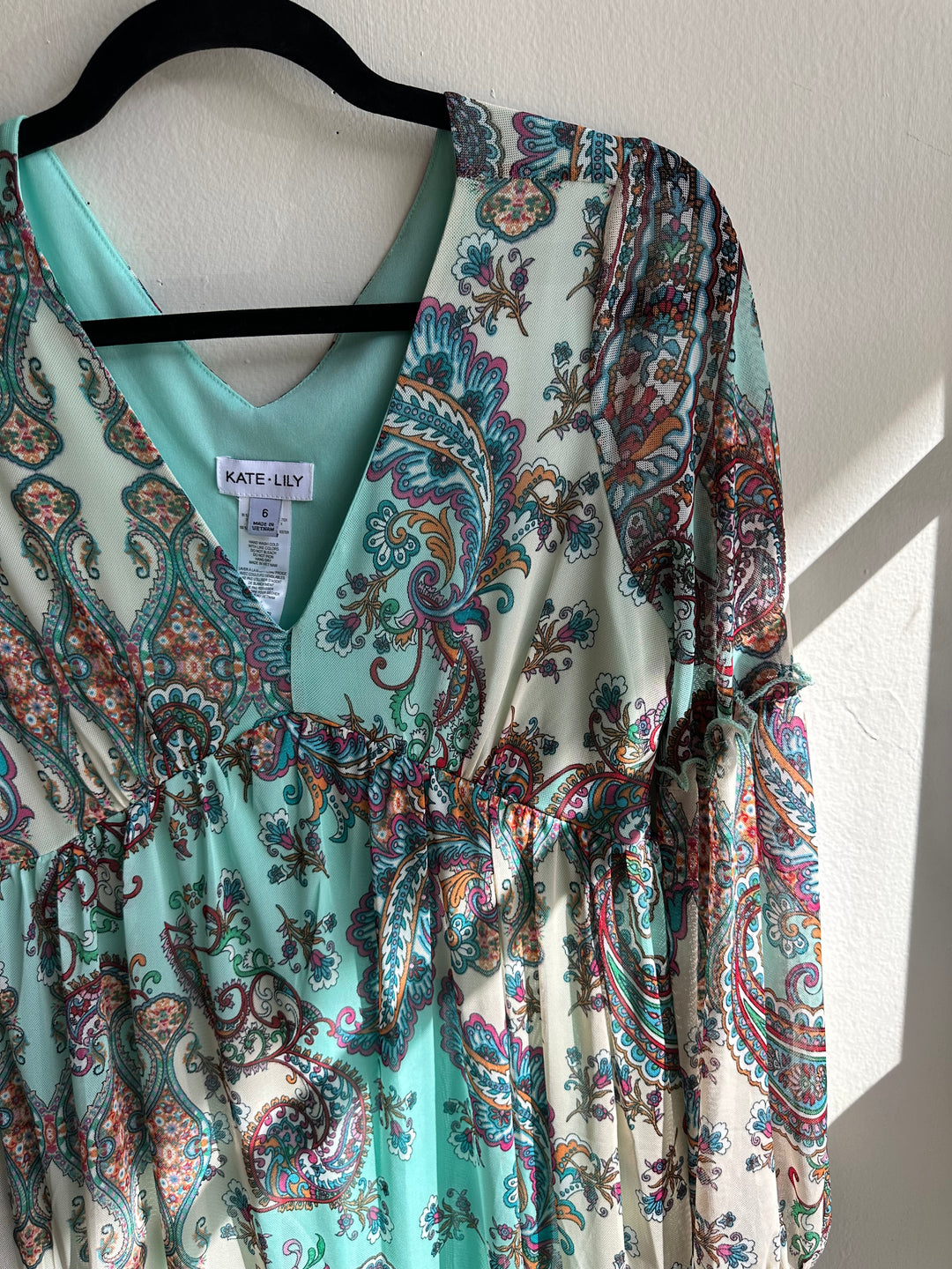 Kate + Lily Teal Paisley Boho Dress