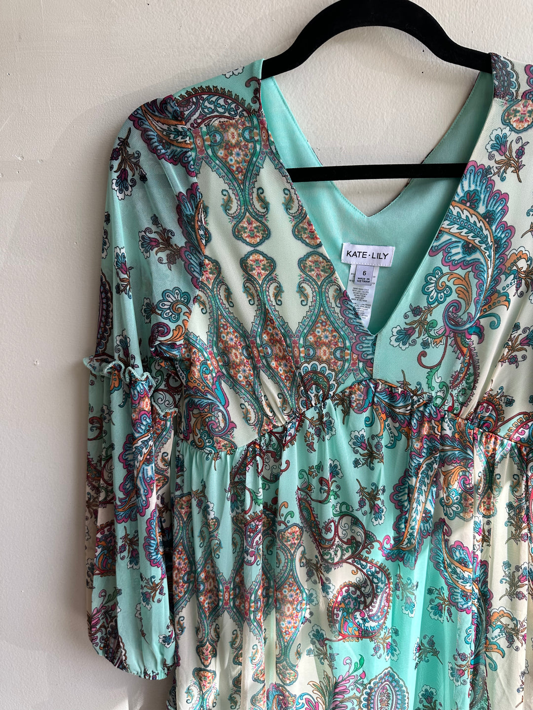 Kate + Lily Teal Paisley Boho Dress