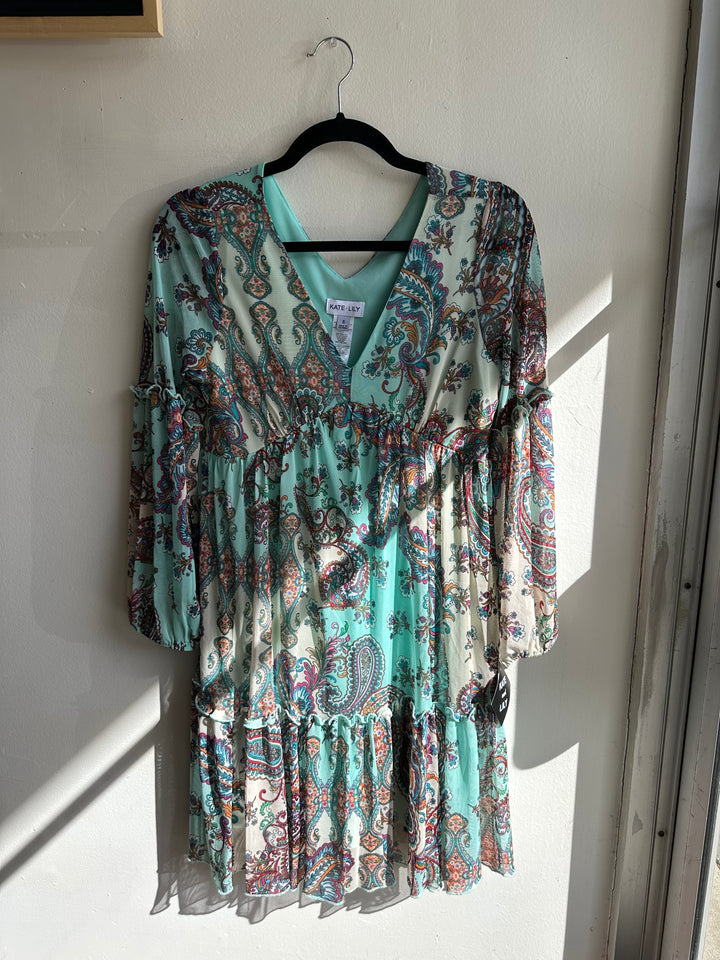 Kate + Lily Teal Paisley Boho Dress