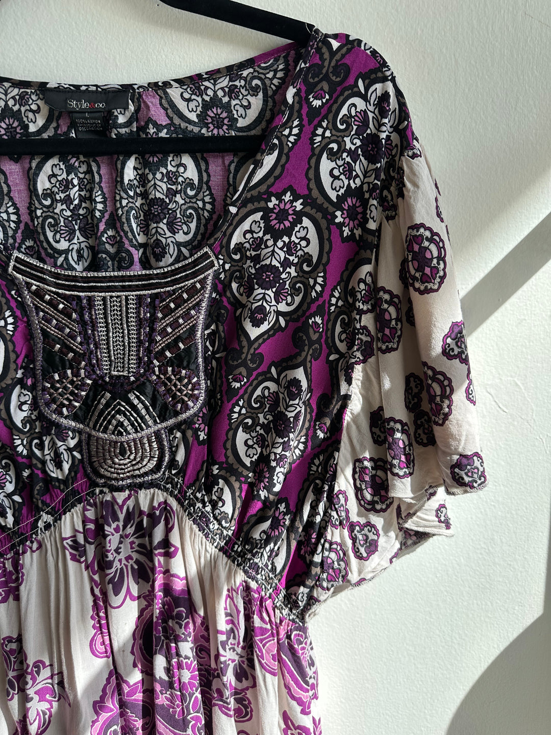 Vintage Y2K Empire Waist Pink Floral Patterned Top | Size Medium