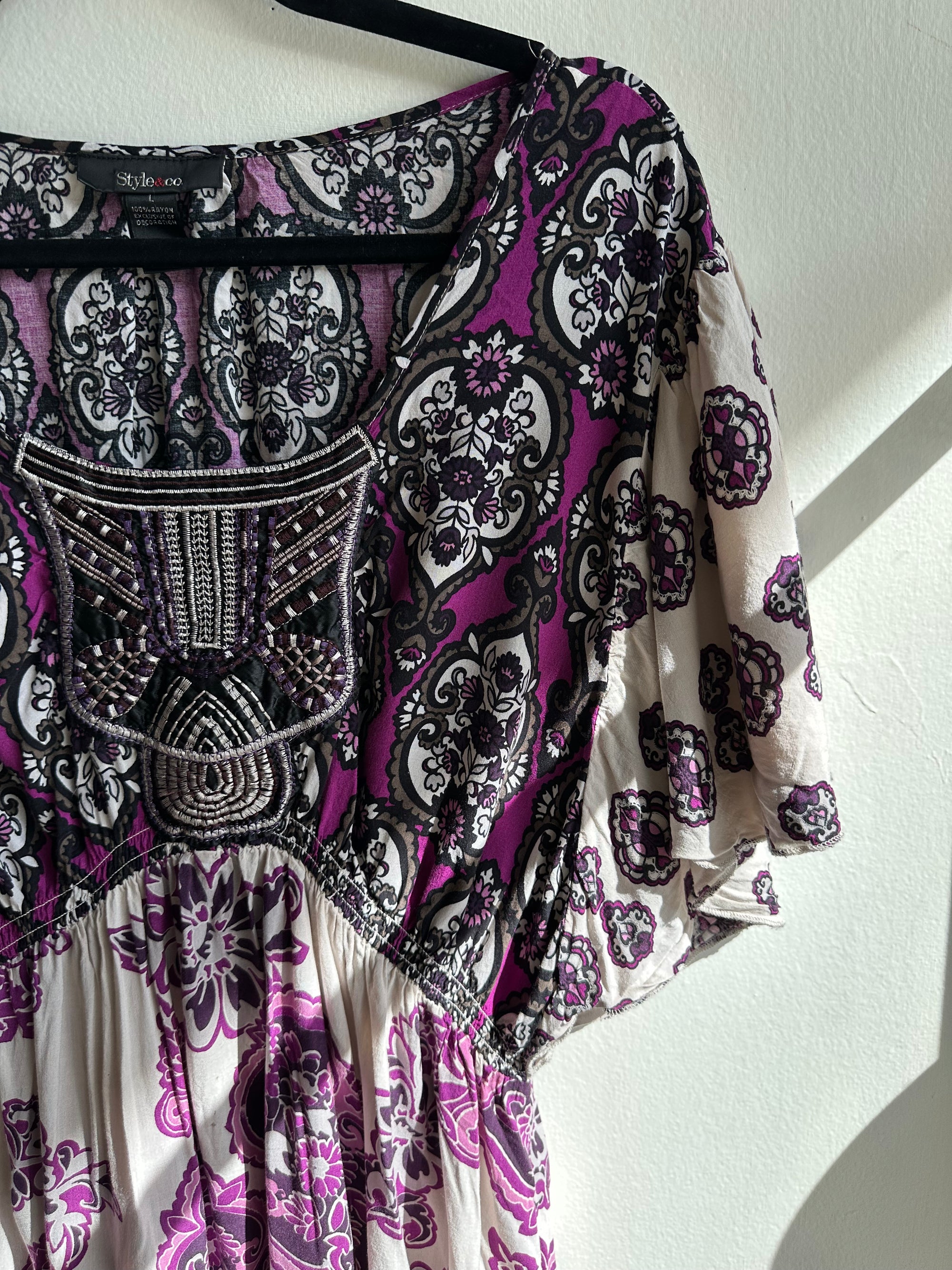 Vintage Y2K Empire Waist Pink Floral Patterned Top | Size Medium