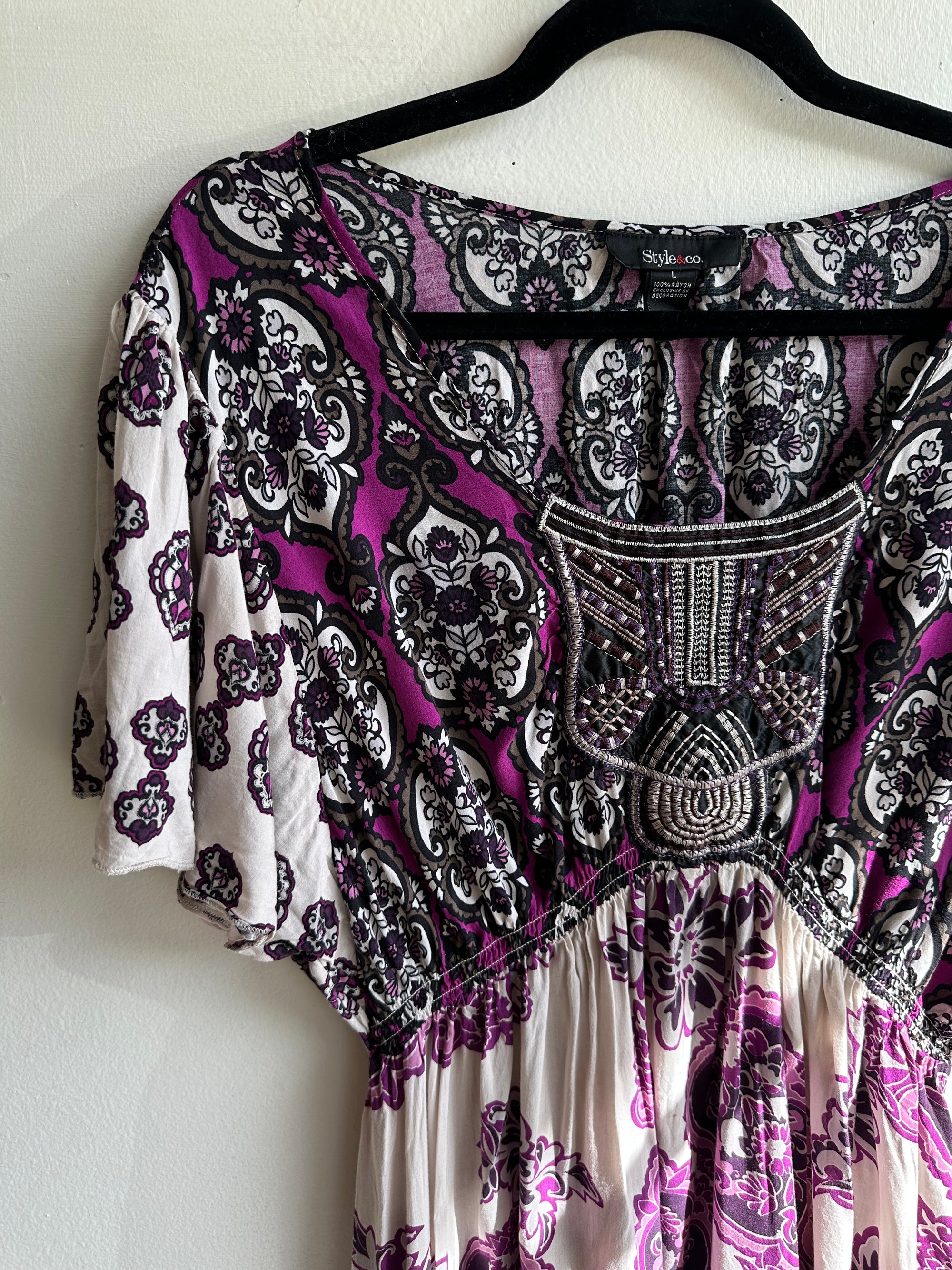 Vintage Y2K Empire Waist Pink Floral Patterned Top | Size Medium