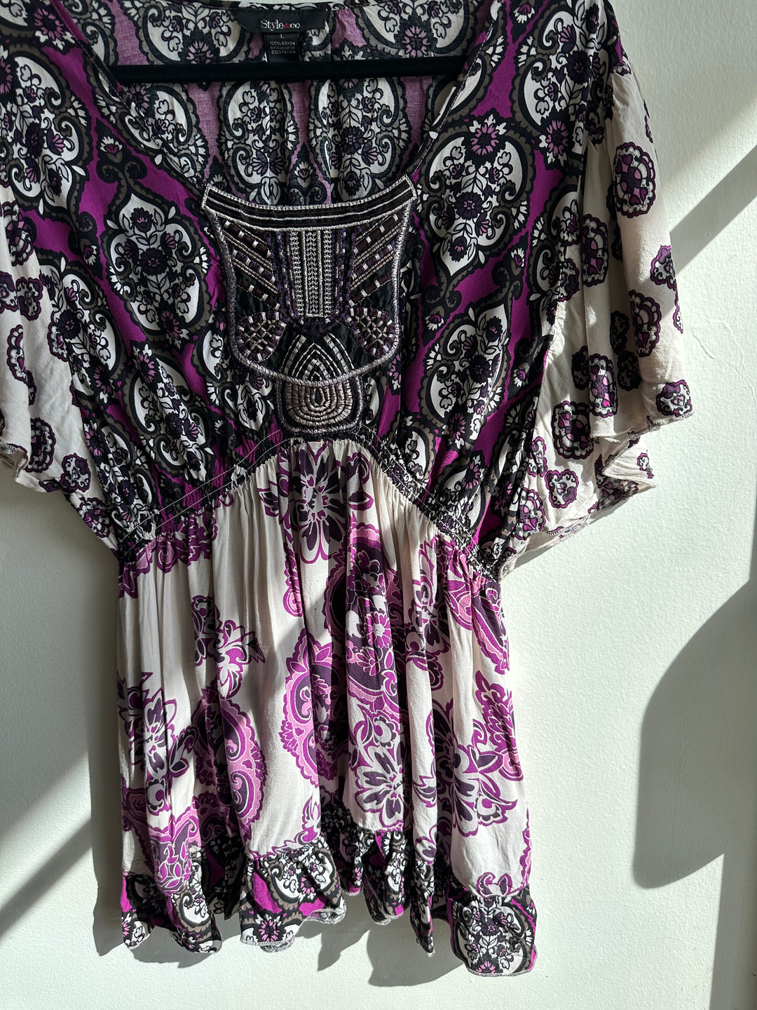 Vintage Y2K Empire Waist Pink Floral Patterned Top | Size Medium