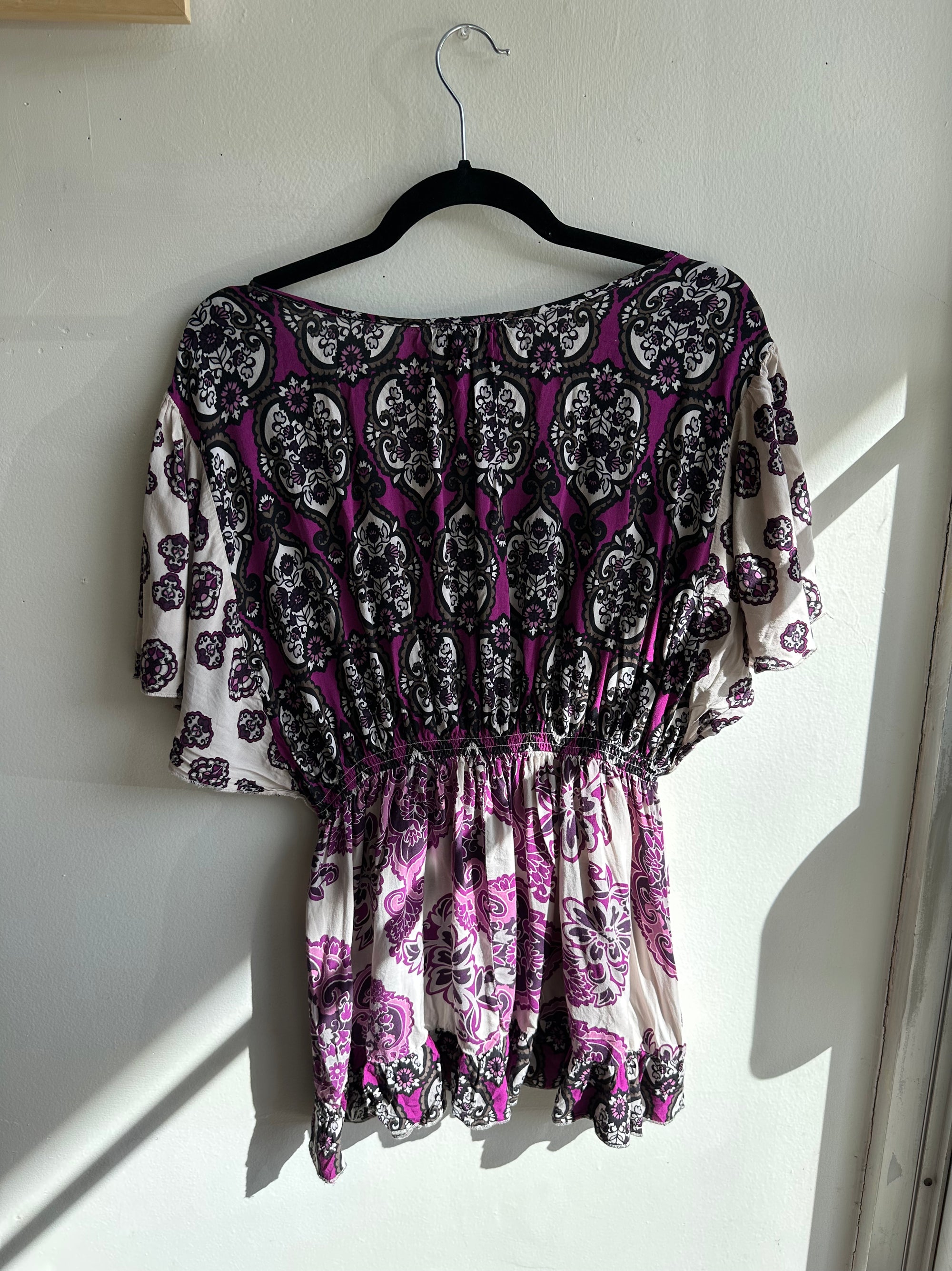 Vintage Y2K Empire Waist Pink Floral Patterned Top | Size Medium