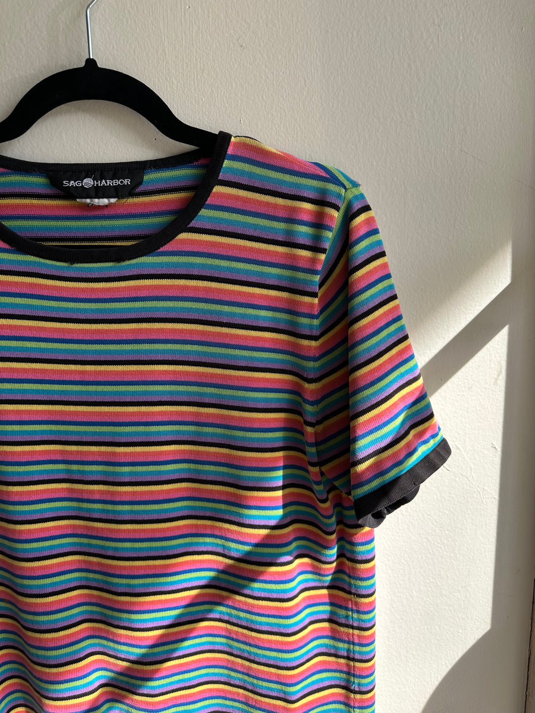 Vintage 90s Striped Colourful Knit T-Shirt | Size Medium