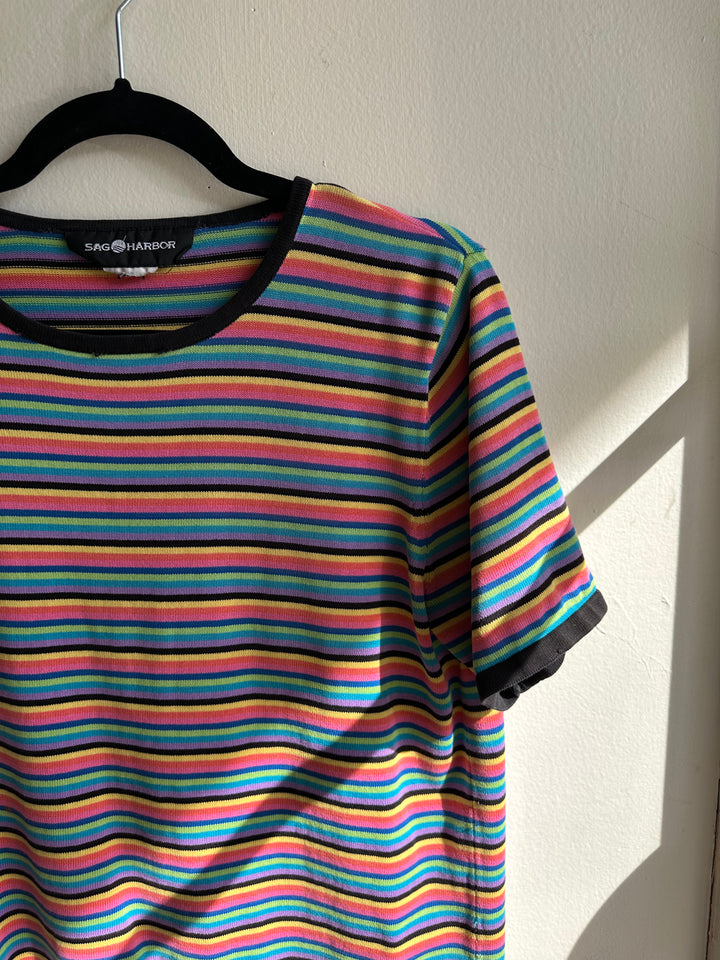 Vintage 90s Striped Colourful Knit T-Shirt | Size Medium