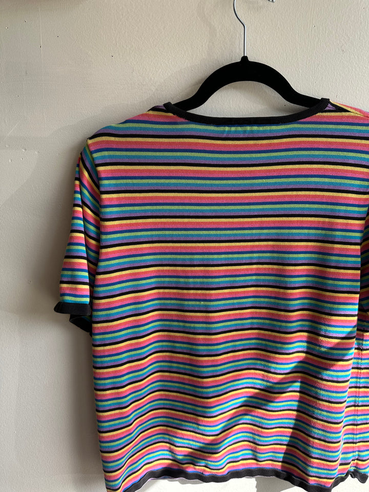 Vintage 90s Striped Colourful Knit T-Shirt | Size Medium