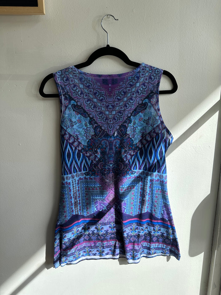 Vintage Y2K Blue Eclectic Patterned Tank Top | Size Medium