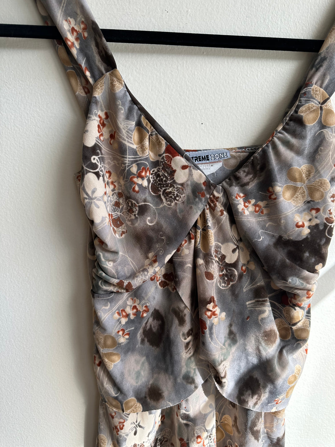 Vintage Y2K Grey Brown Floral Tiered Abstract Tank Top | Size Medium