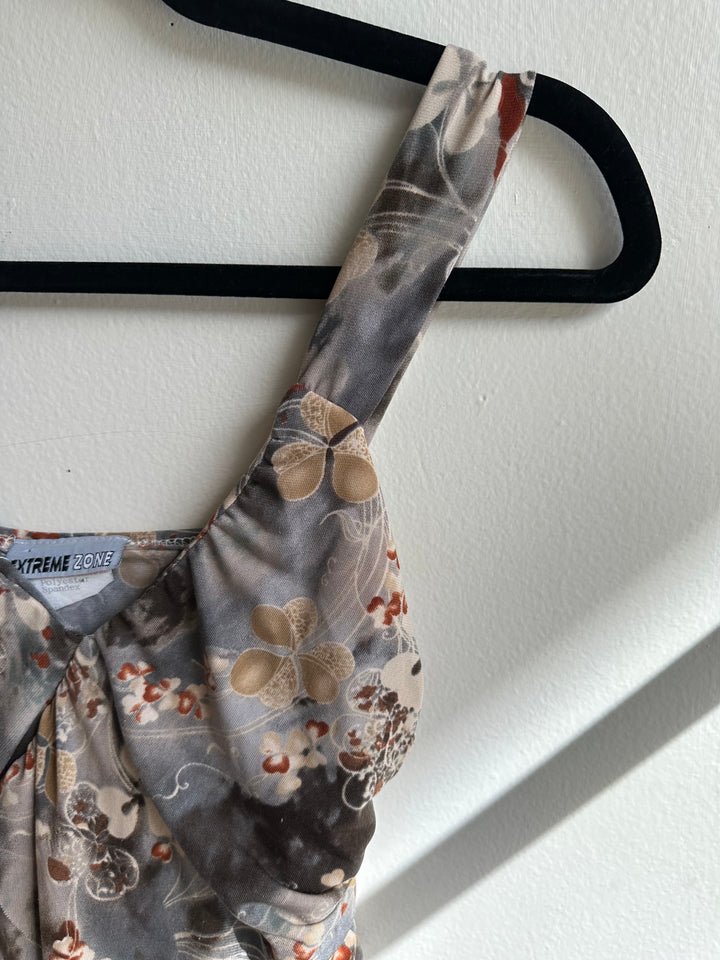 Vintage Y2K Grey Brown Floral Tiered Abstract Tank Top | Size Medium