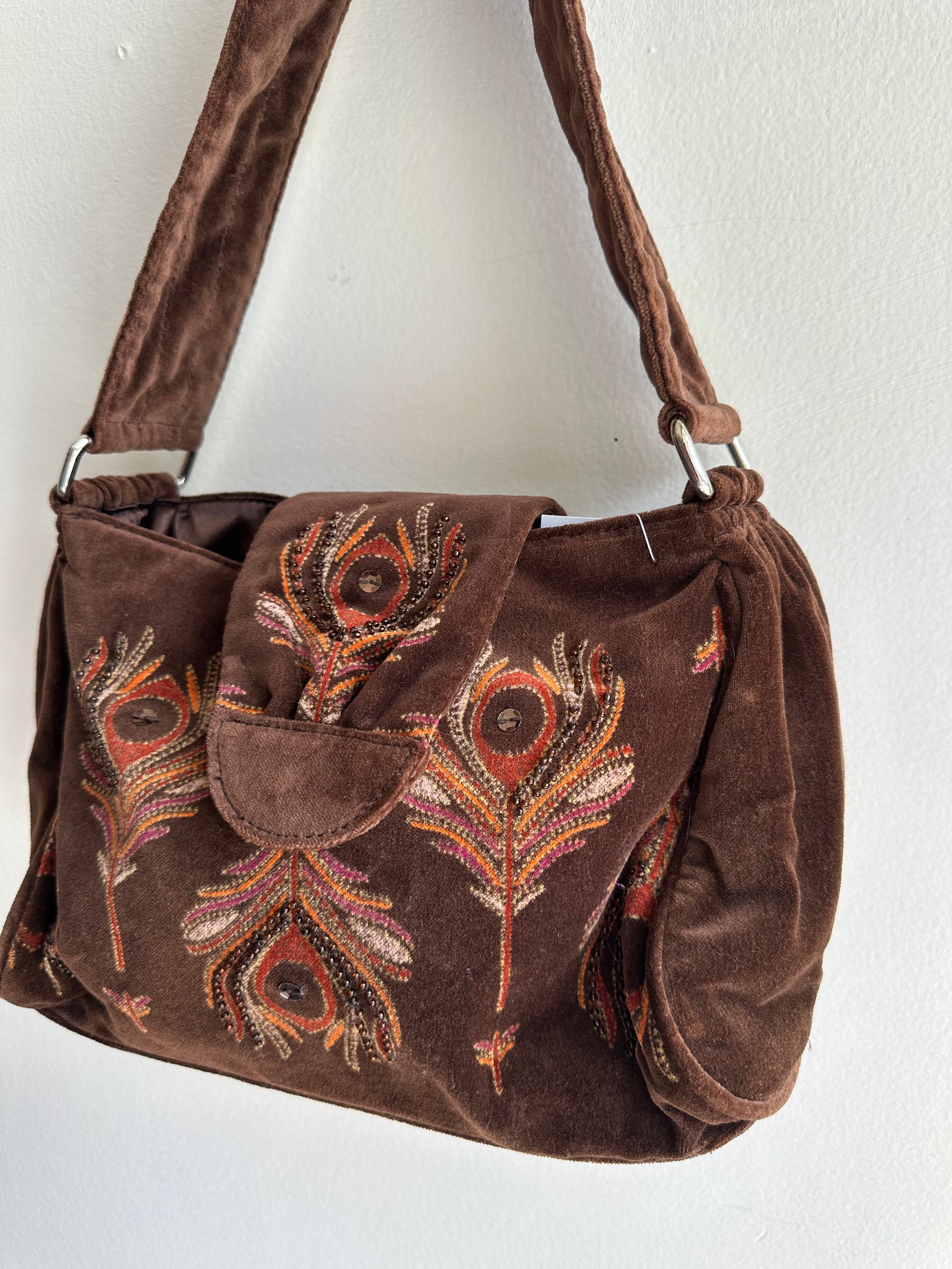 Vintage Y2K Chocolate Velvet Cowgirl Shoulder Bag Purse