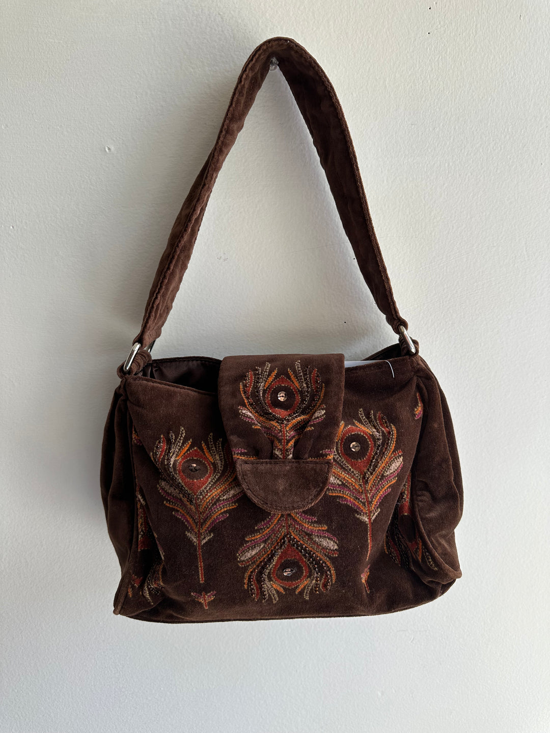Vintage Y2K Chocolate Velvet Cowgirl Shoulder Bag Purse